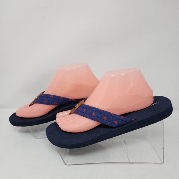 Tommy Hilfiger Sandals Womens 10 Navy Blue Ceviche Lobster Flip Flops Logo - Picture 4 of 7